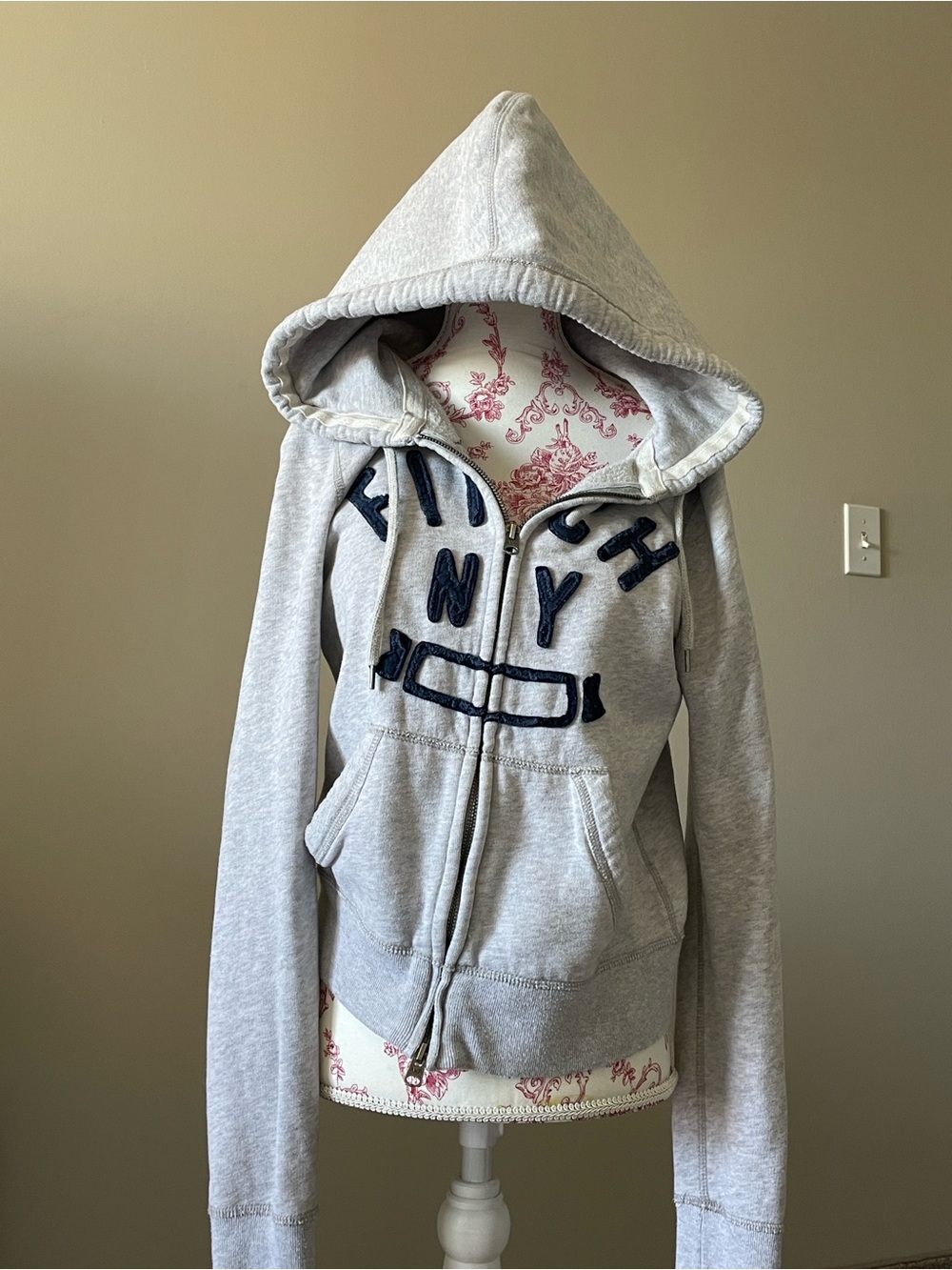 Abercrombie & Fitch Heather Gray Hoodie with Navy Appliqué